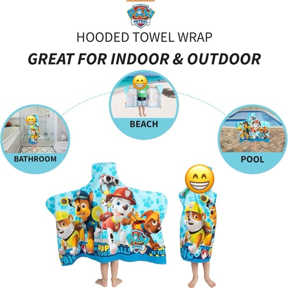 Franco Paw Patrol Blue Hooded Towel Wrap – 24” x 50” – 100% Cotton - Picture 8 of 10